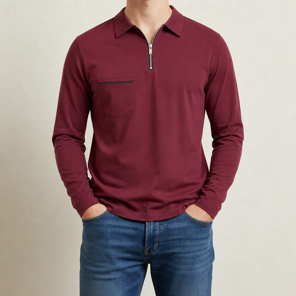 Ralphy Long Sleeve Polo Shirt in Wine Red