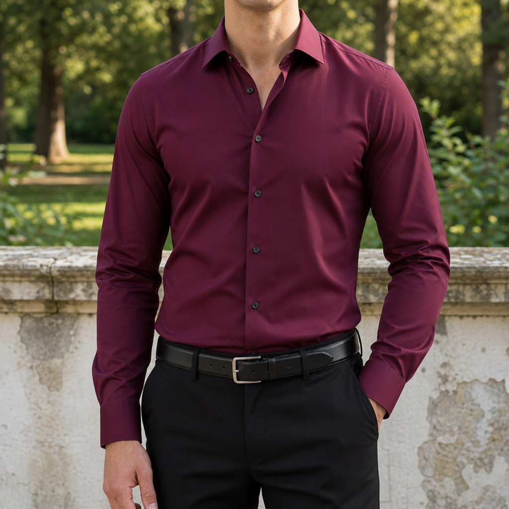 Ravello Slim Fit Dress Shirt in Wine Red