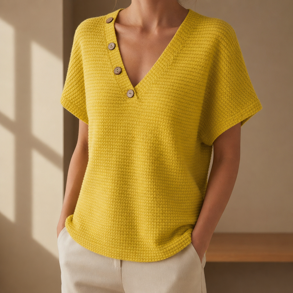 Biot Waffle Knit Button Top in Yellow