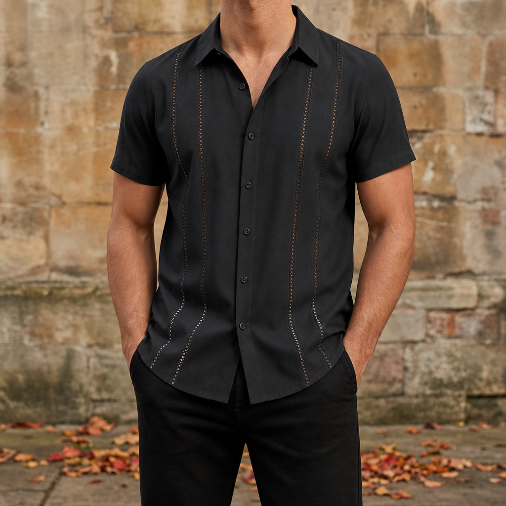 Michael Short Sleeve Cuban Shirt in Black