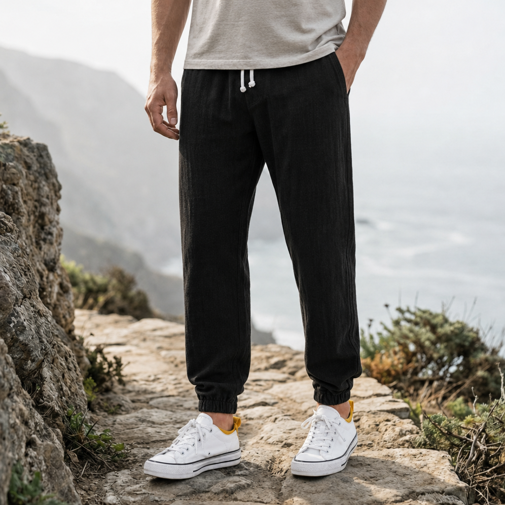 Imperia Linen Jogger Trousers in Black