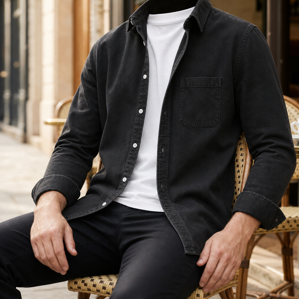 Symi Washed Denim Overshirt in Black