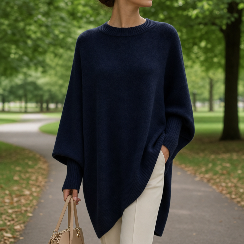 Aix Oversized Poncho Sweater in Dark Blue