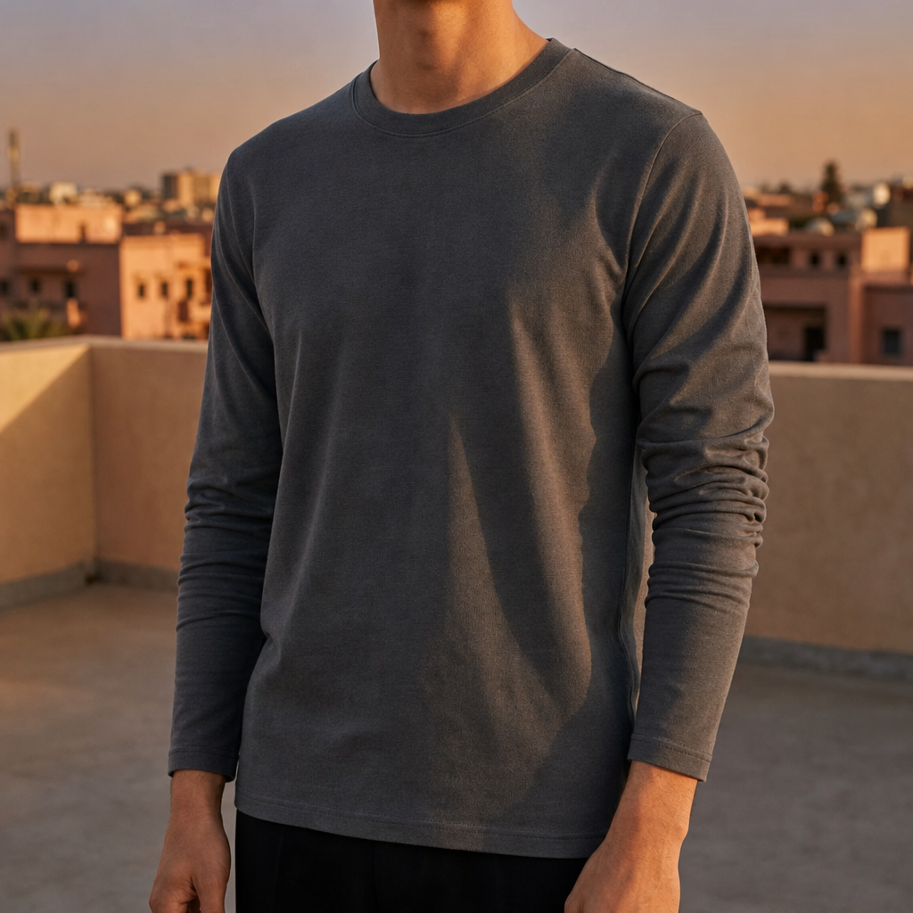 Trento Slim Crewneck Long-Sleeve Tee in Dark Gray