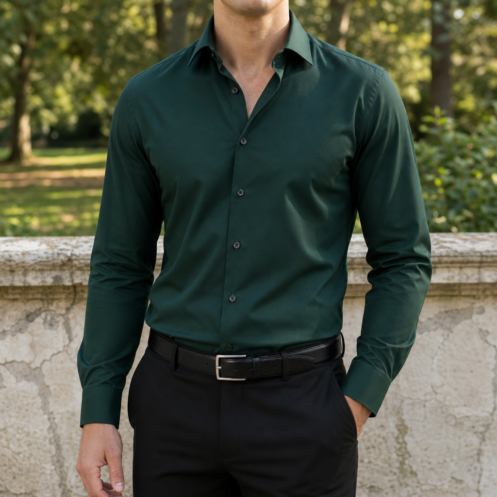 Ravello Slim Fit Dress Shirt in Dark Green