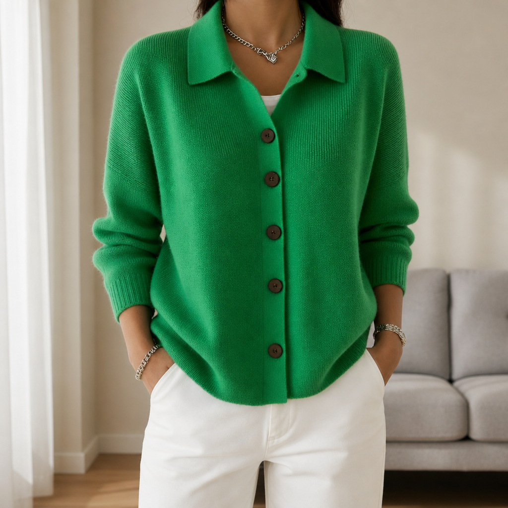 Gaeta Lapel Button-Up Cardigan in Green