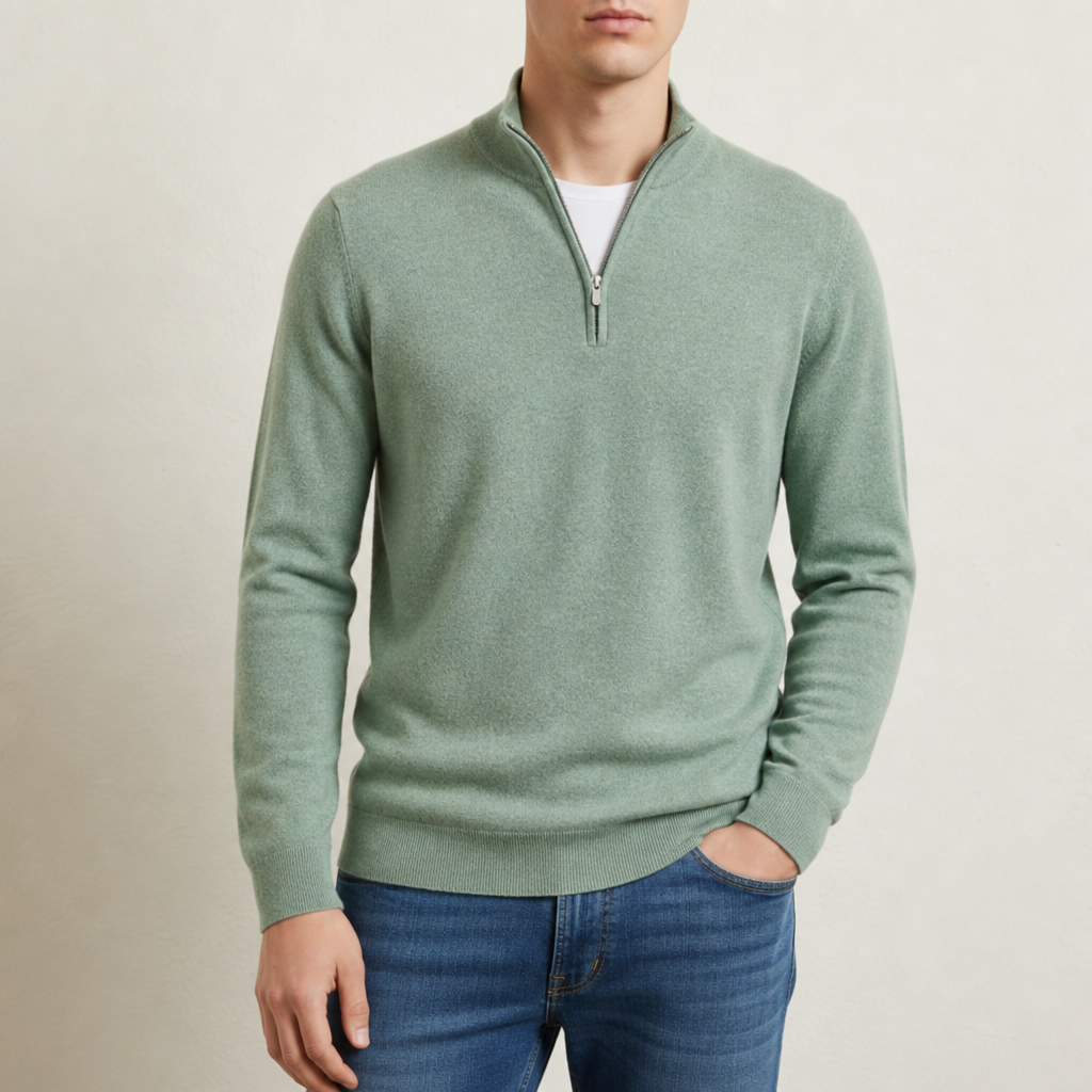 Primero Zip Collar Sweater in Green