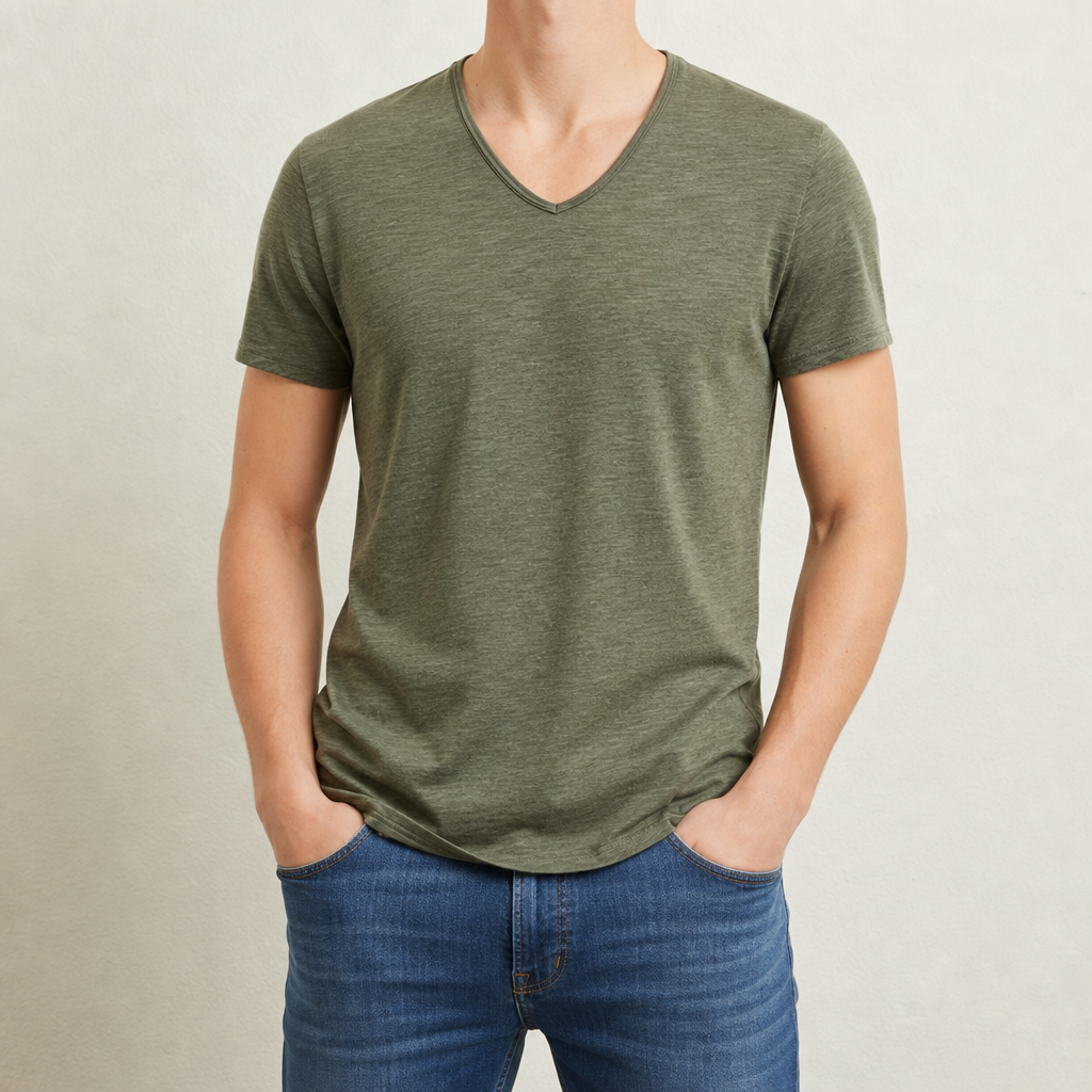 Modica Slim Fit V-Neck Tee in Green