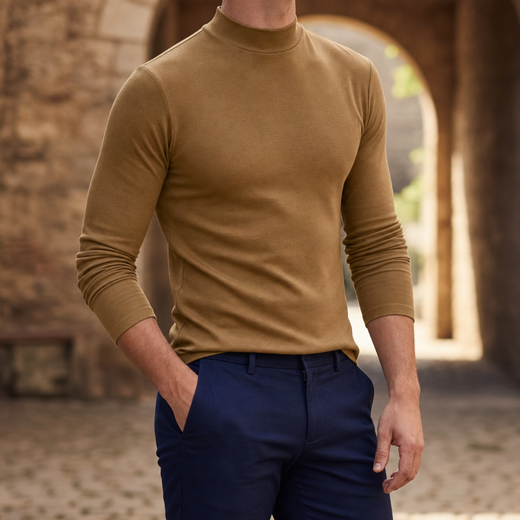 Santander Slim Fit Mock Neck in Khaki