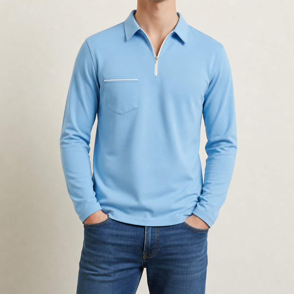 Ralphy Long Sleeve Polo Shirt in Light Blue