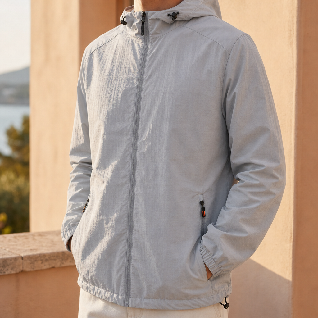 Girona Lightweight Hooded Windbreaker in Light Gray
