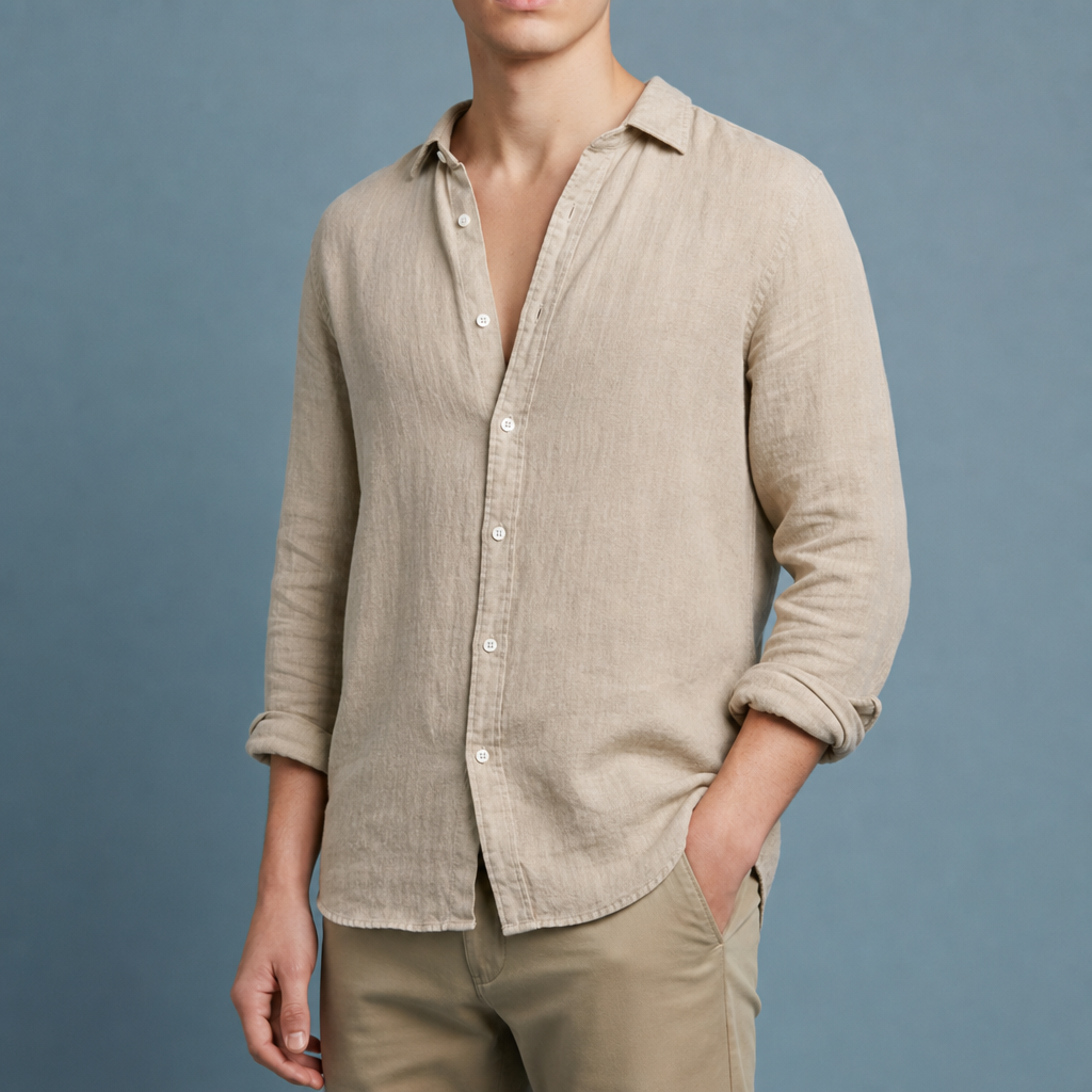 Fiesole Linen Button-Up Shirt in Light Khaki