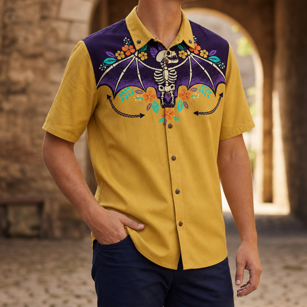 Seville Floral Western Shirt in Mustard Yellow And Dark Purple