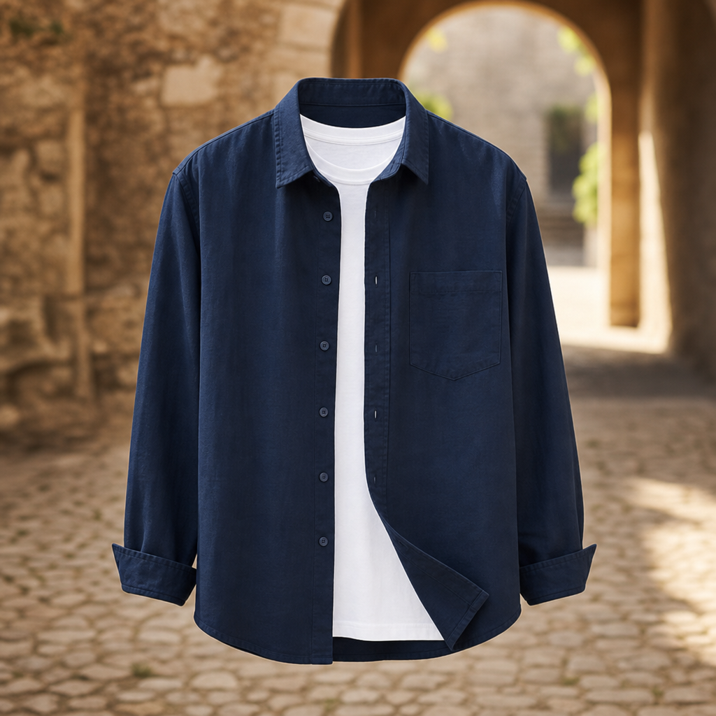 Trogir Linen Cotton Button-Up in Navy