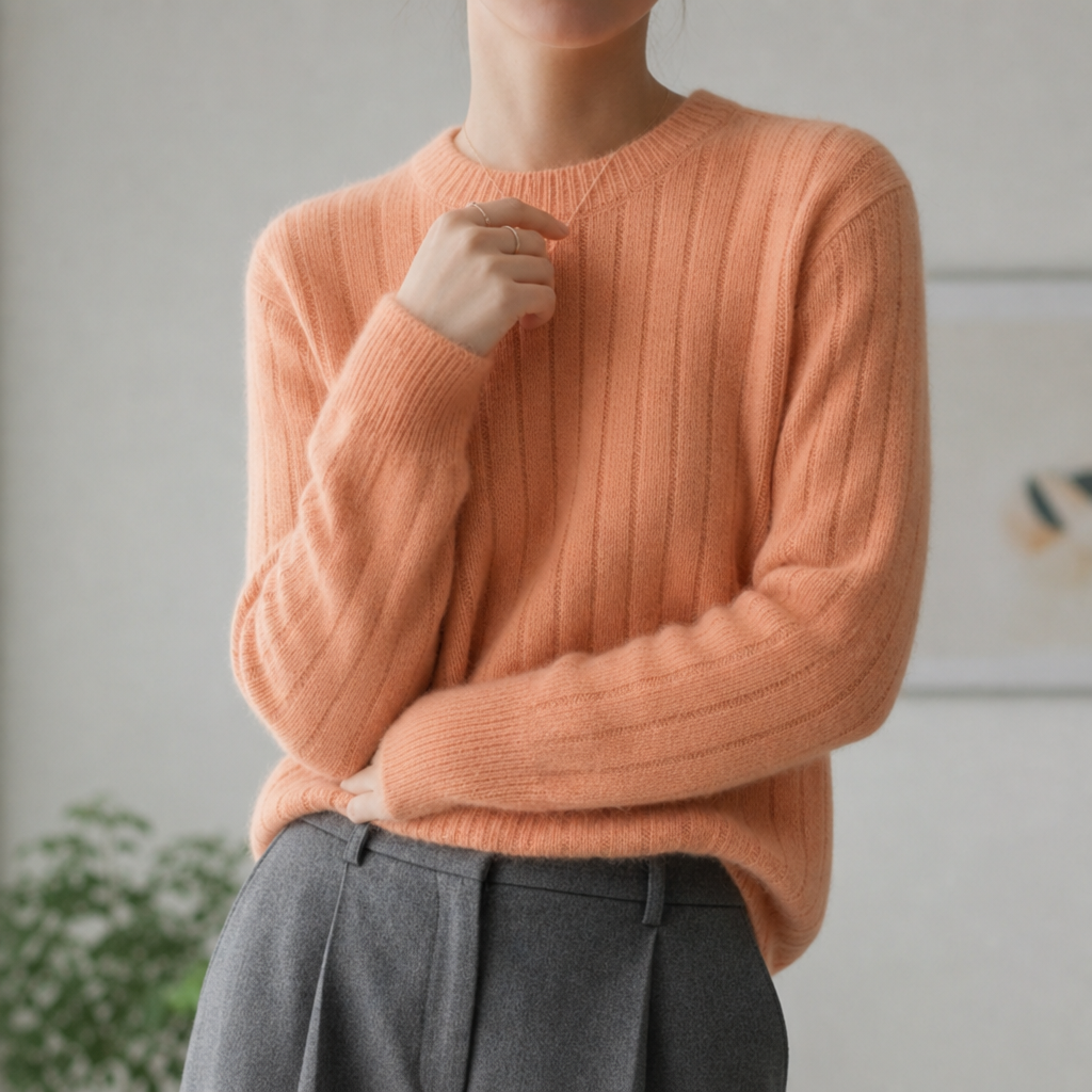 Nerja Fluffy Cashmere Knit Sweater in Orange