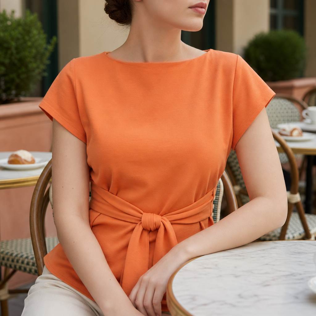 Funchal Tie-Waist Jersey Top in Orange