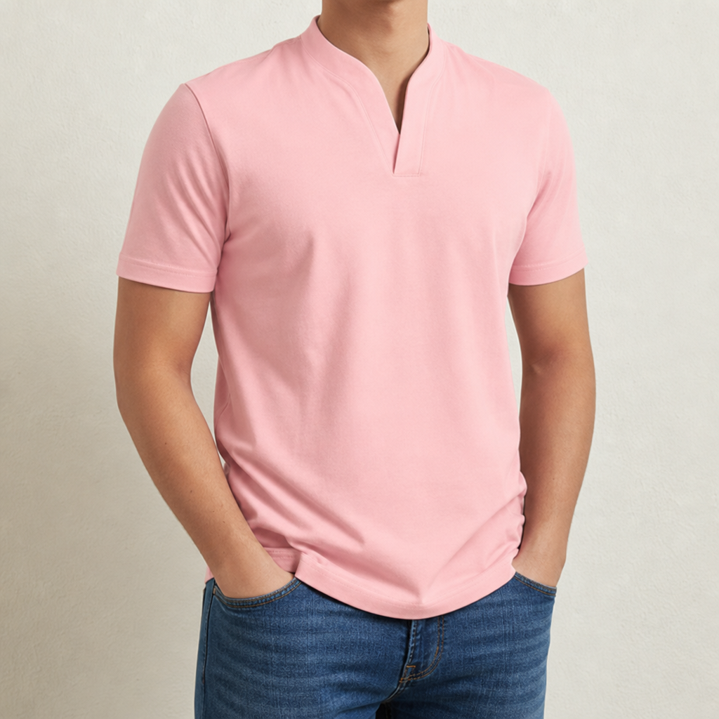 Carcassonne Slim Fit V-Neck Tee in Pink