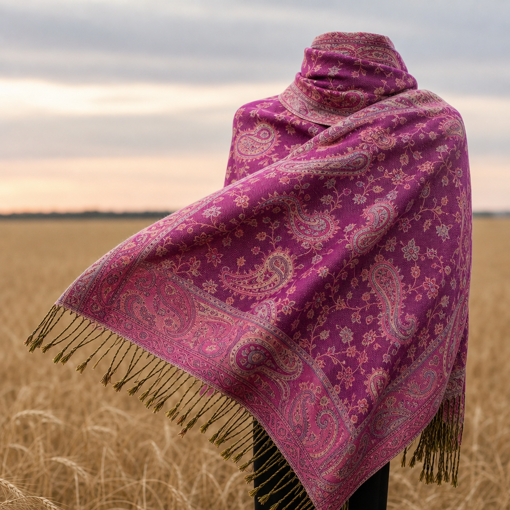 Mijas Paisley Jacquard Wrap in Plum Orchid