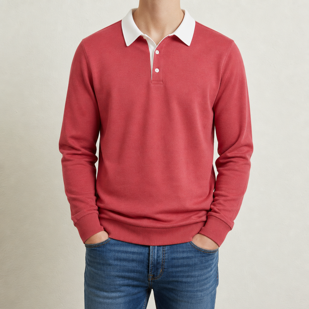 Youri Long Sleeve Polo in Red