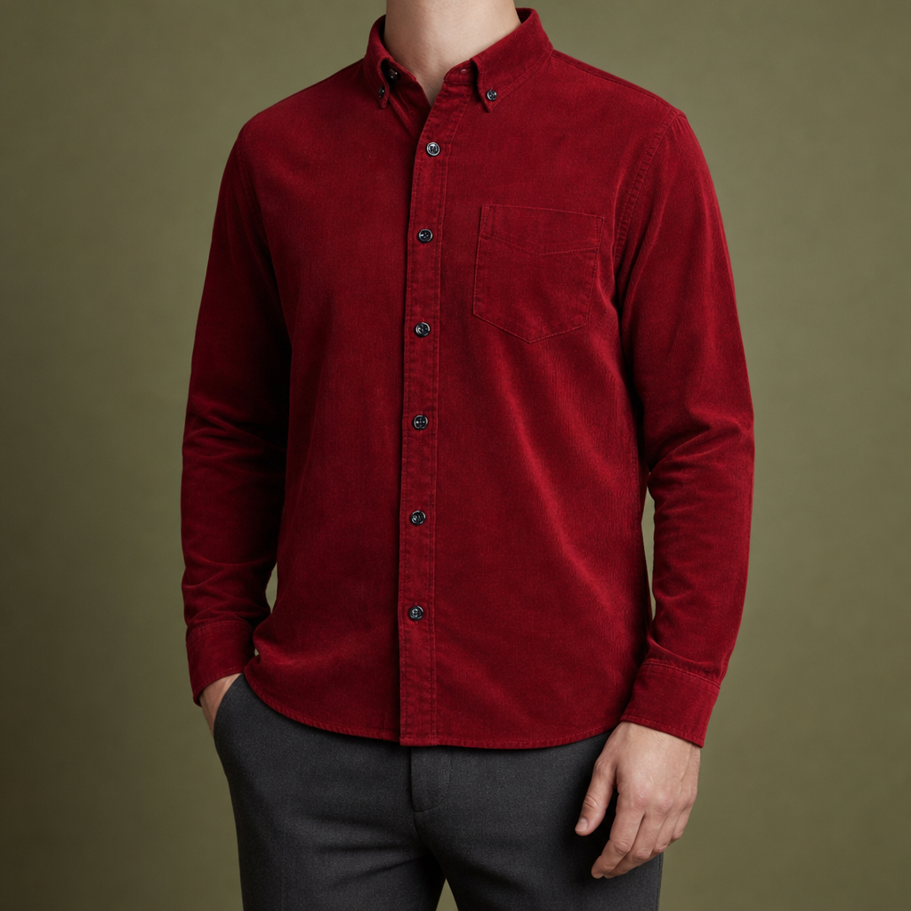 Chania Corduroy Button-Up Shirt in Red