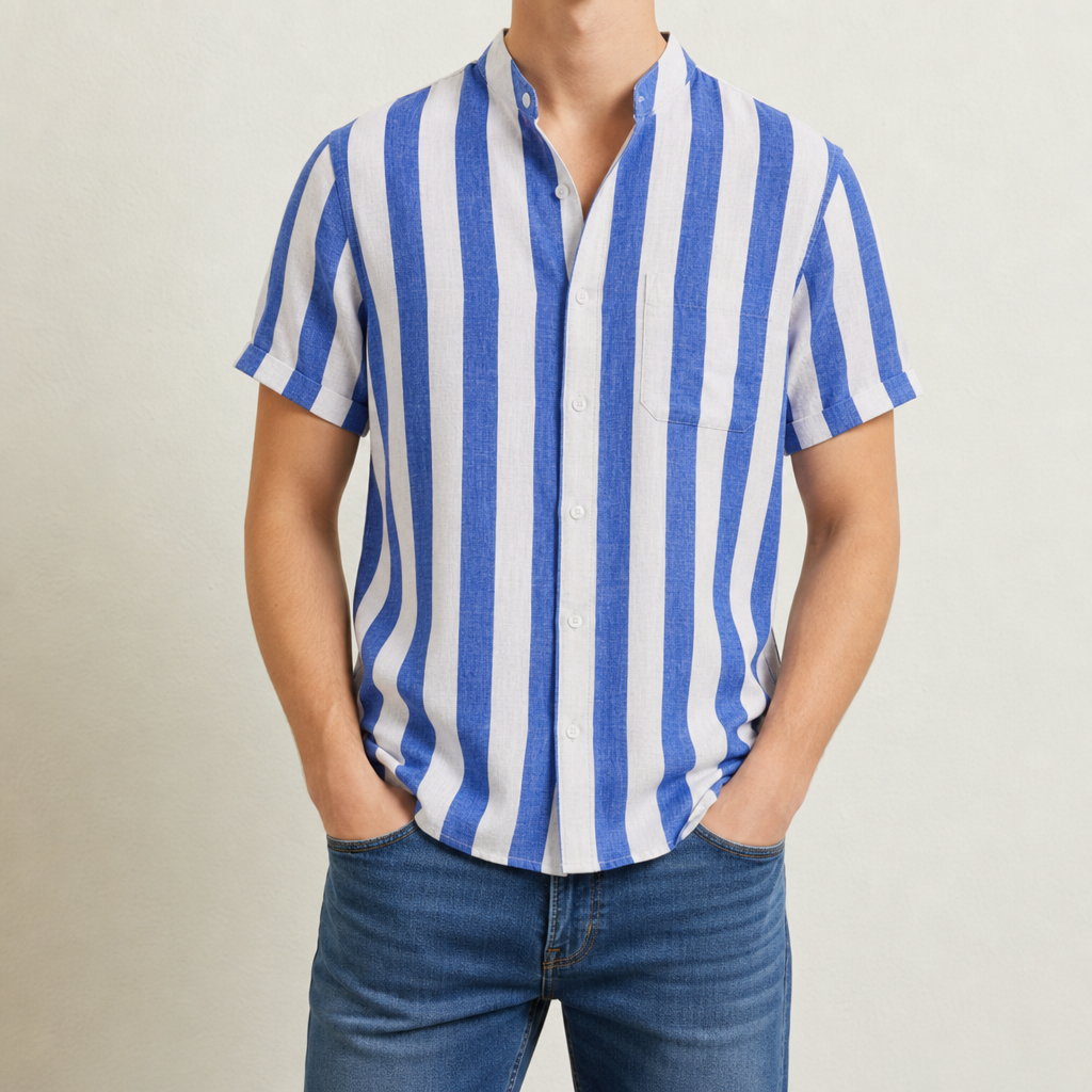 Gabriel Linen Striped Shirt in Royal Blue