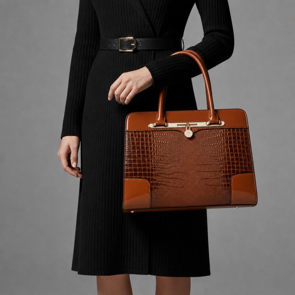 Mestino Croc Embossed Frame Satchel in Sienna