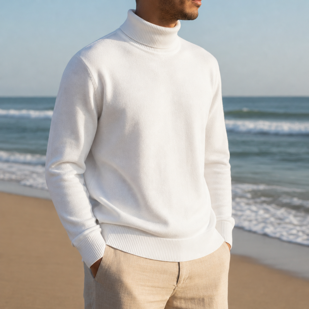 Arezzo Ribbed Turtleneck Sweater in White