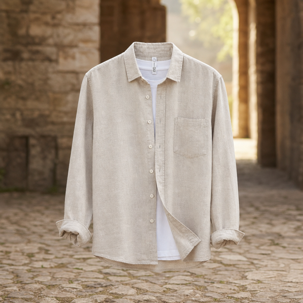 Trogir Linen Cotton Button-Up in Beige