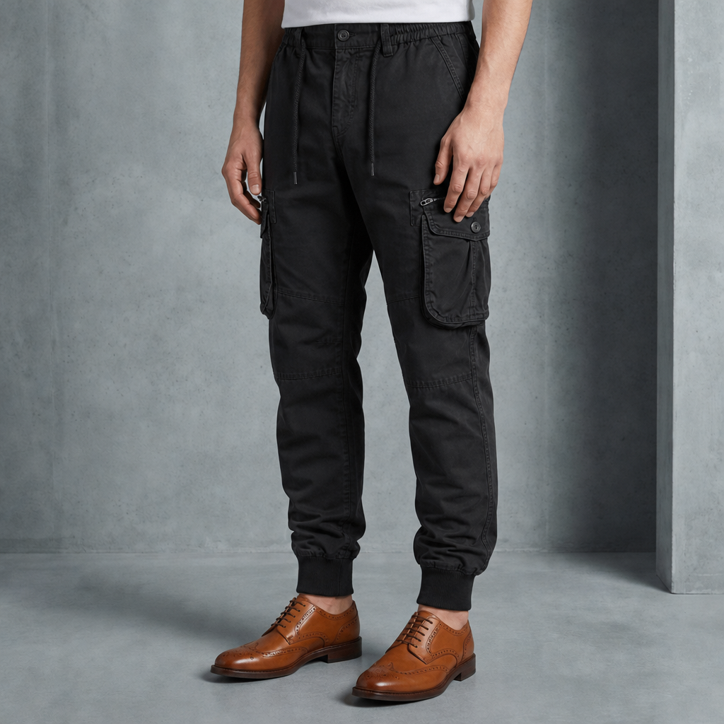 Kos Tapered Cargo Joggers in Black