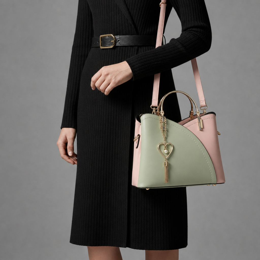 Delphi Dual-Tone Structured Handbag in Green and Pink