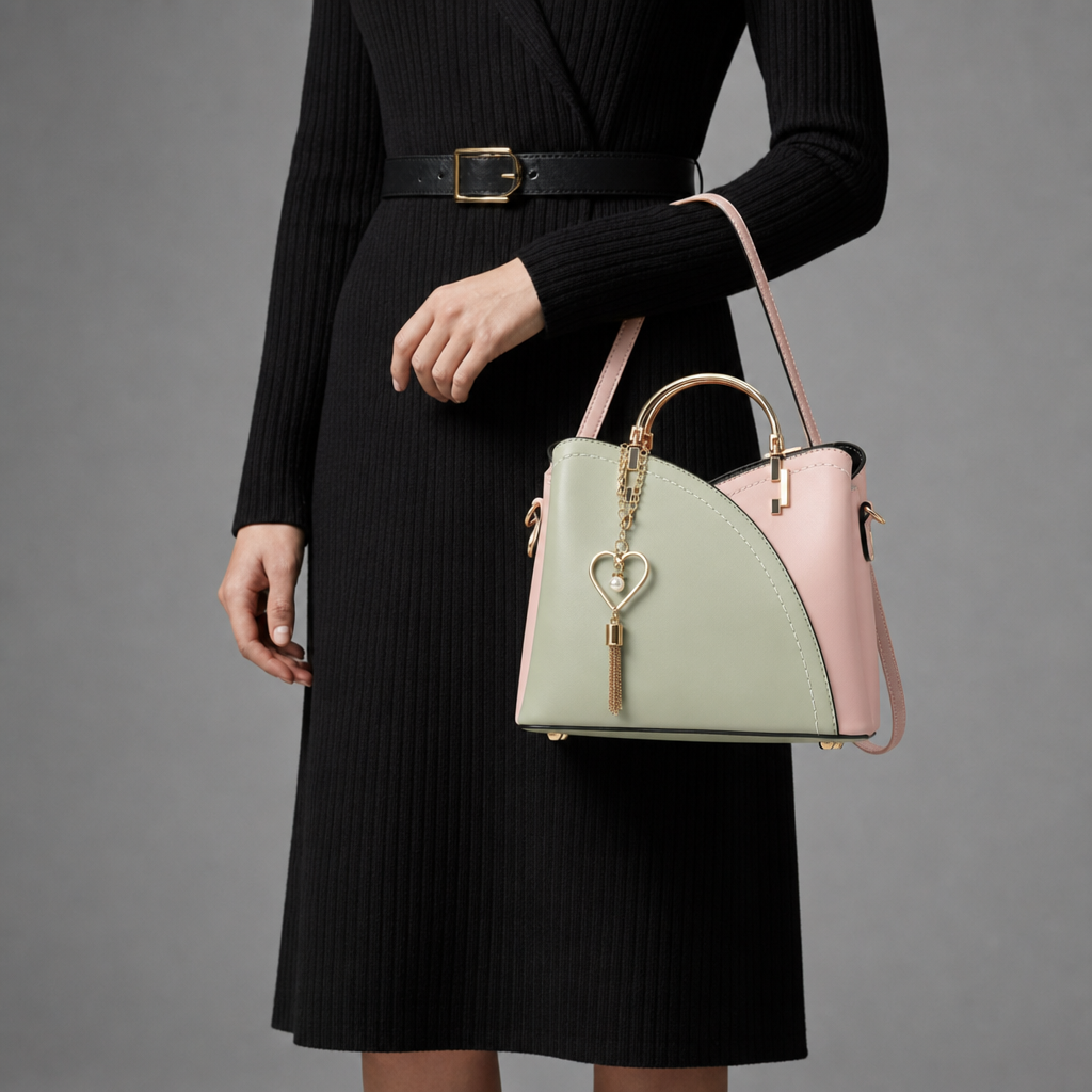 Verona Dual-Tone Structured Handbag in Green and Pink