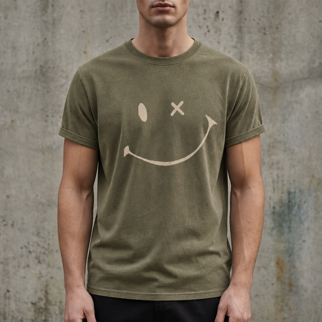 Santander Smiley Print T-Shirt in Khaki