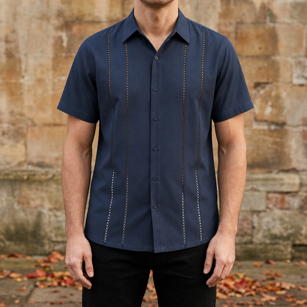 Michael Short Sleeve Cuban Shirt in Navy