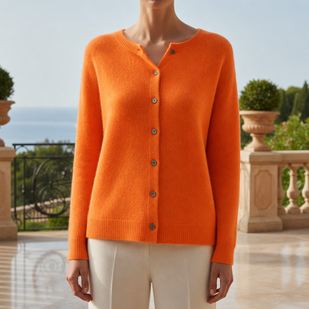 Romina Round Neck Cardigan Sweater in Orange