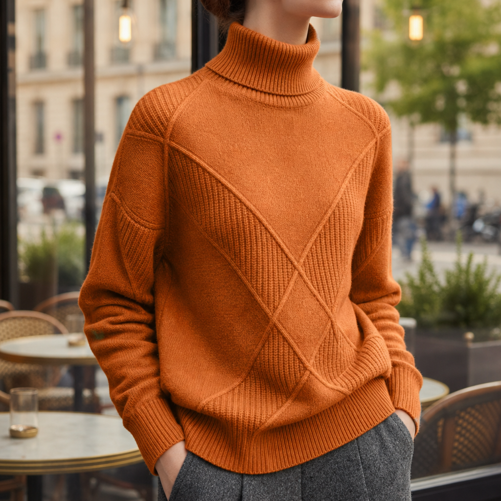 Chania Geometric Knit Turtleneck in Orange