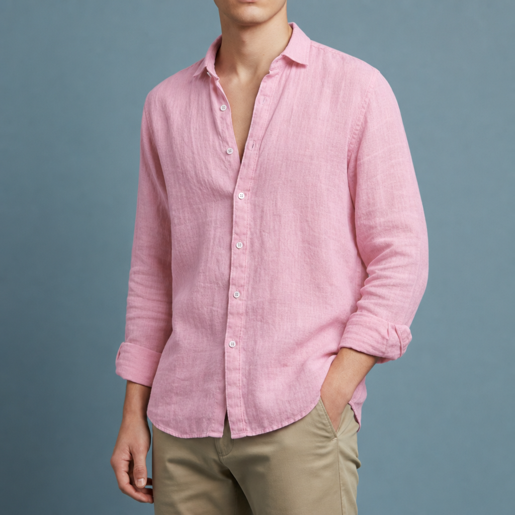 Fiesole Linen Button-Up Shirt in Pink
