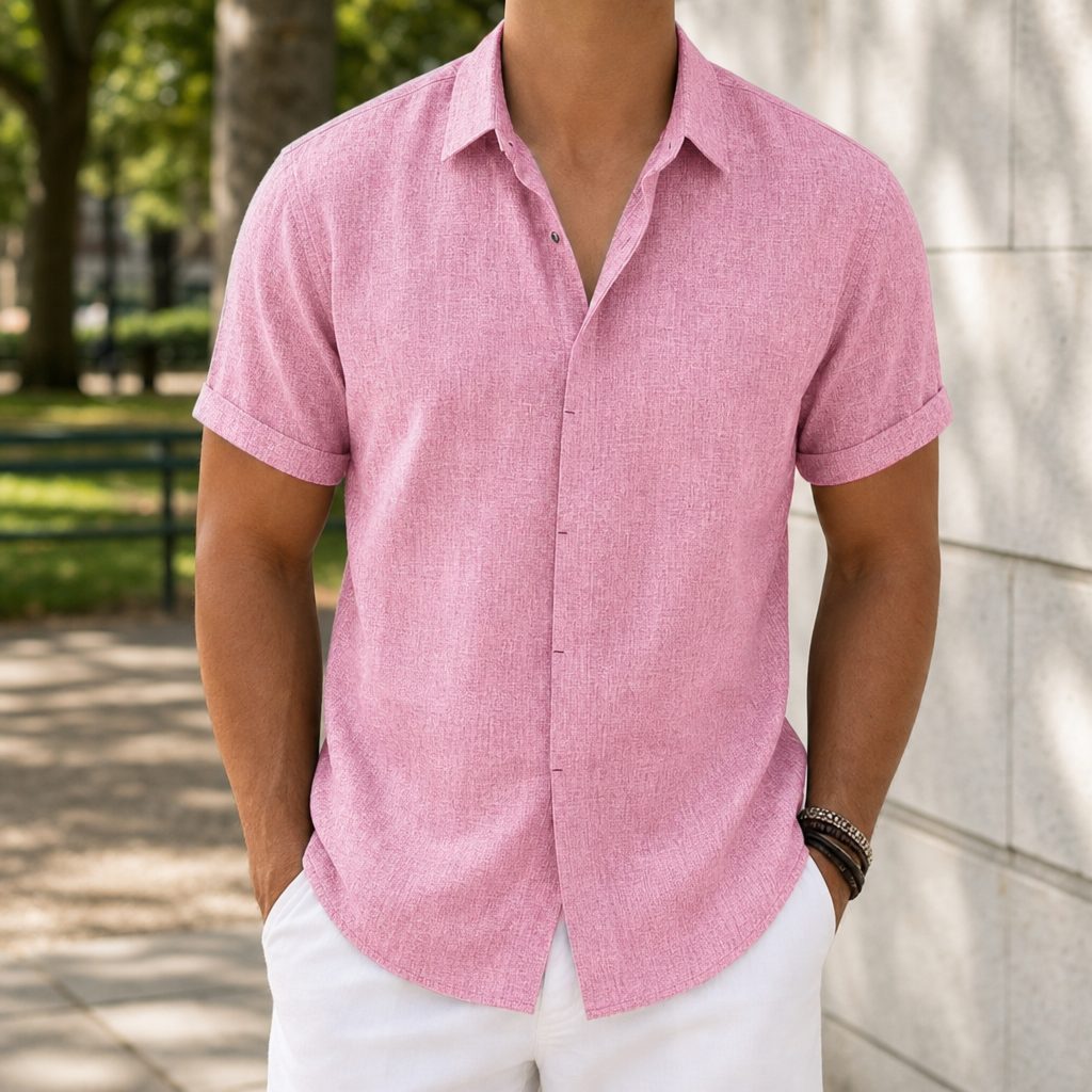 Malaga Linen Short Sleeve Shirt in Pink