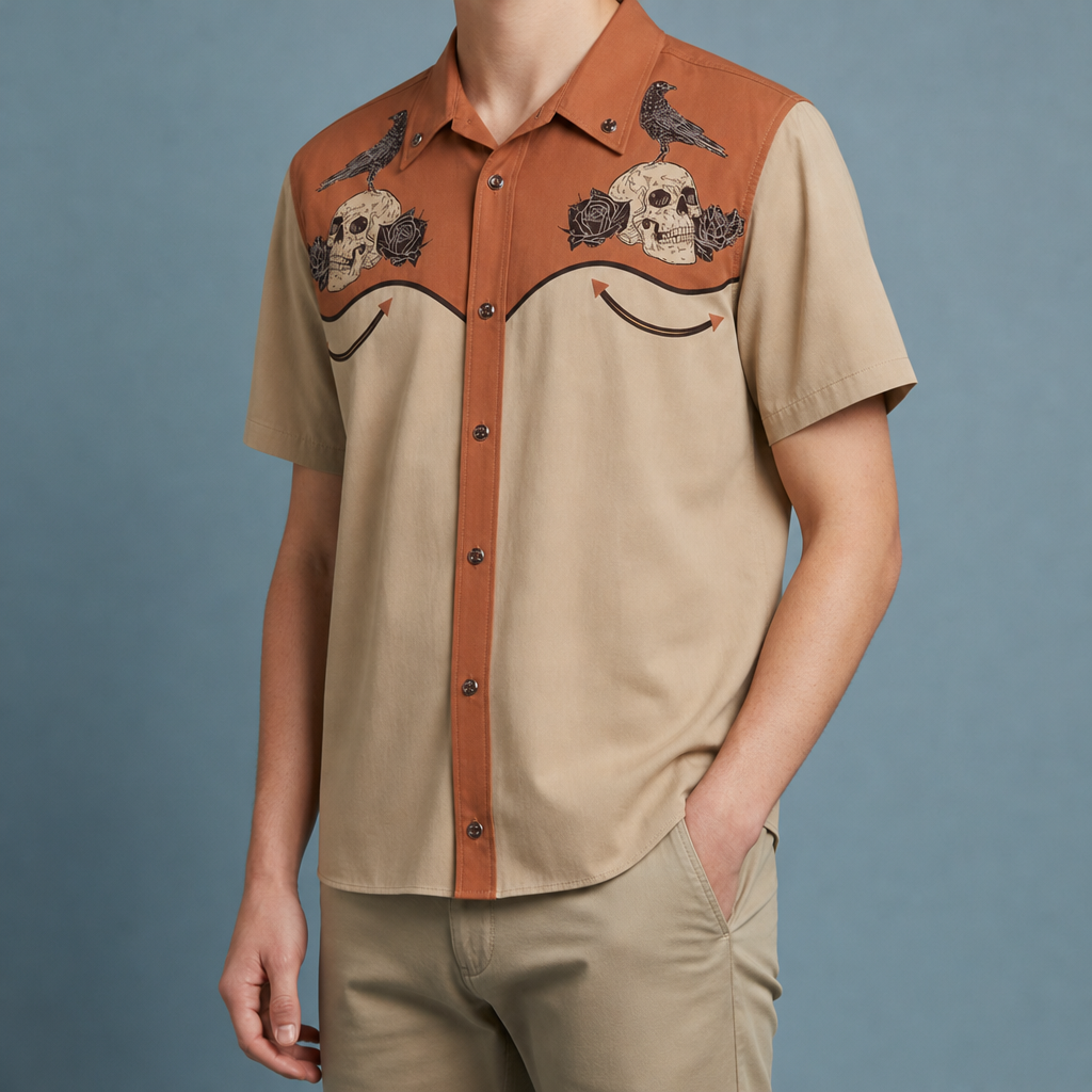 Palamos Astronaut Cowboy Western Shirt in Skull & Rose