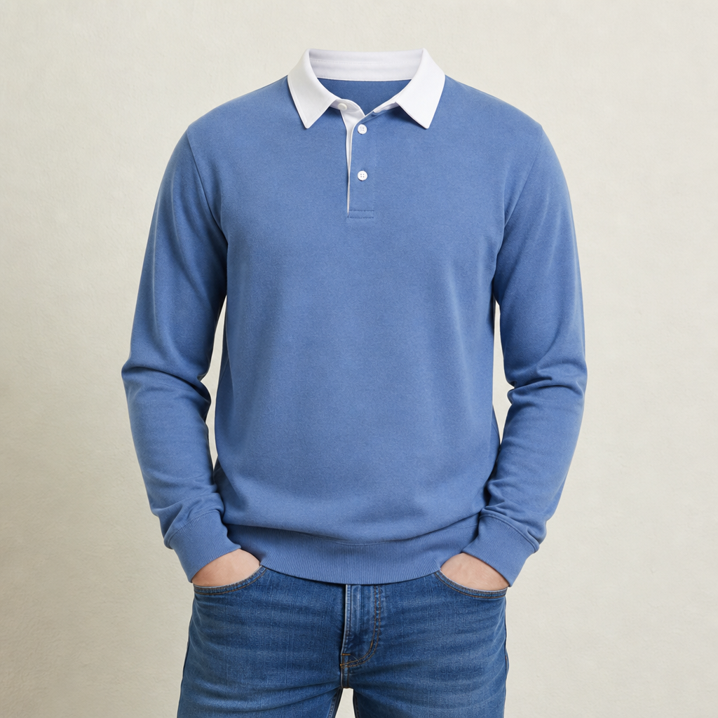 Youri Long Sleeve Polo in Sky Blue