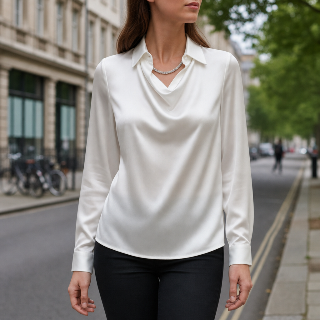 Getaria Satin Cowl Neck Blouse in White