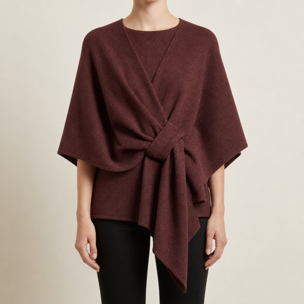 Maratea Belted Wrap Poncho in Wine