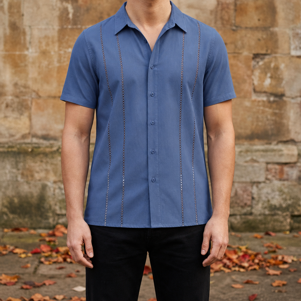 Michael Short Sleeve Cuban Shirt in Blue