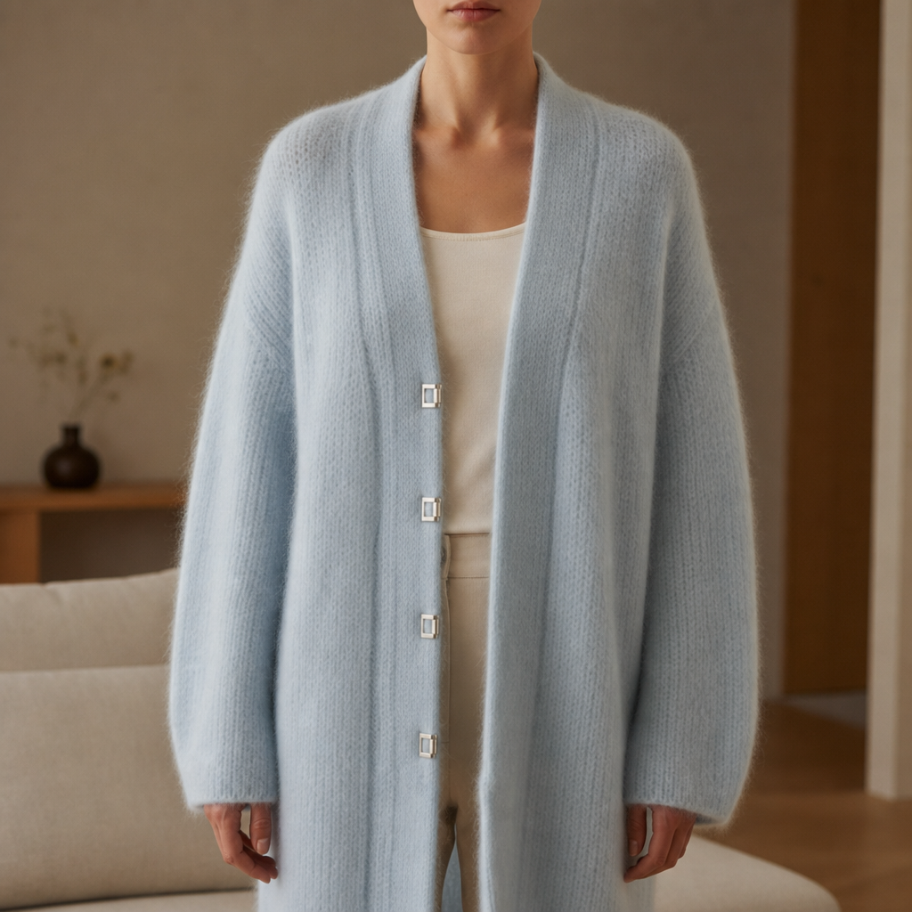 Korcula Fluffy Long Cardigan in Light Blue