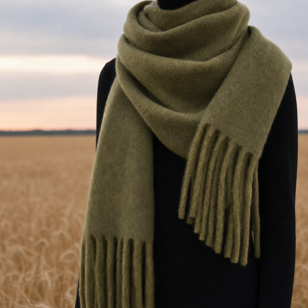 Tarifa Tassel Cashmere Wrap Scarf in Army Green